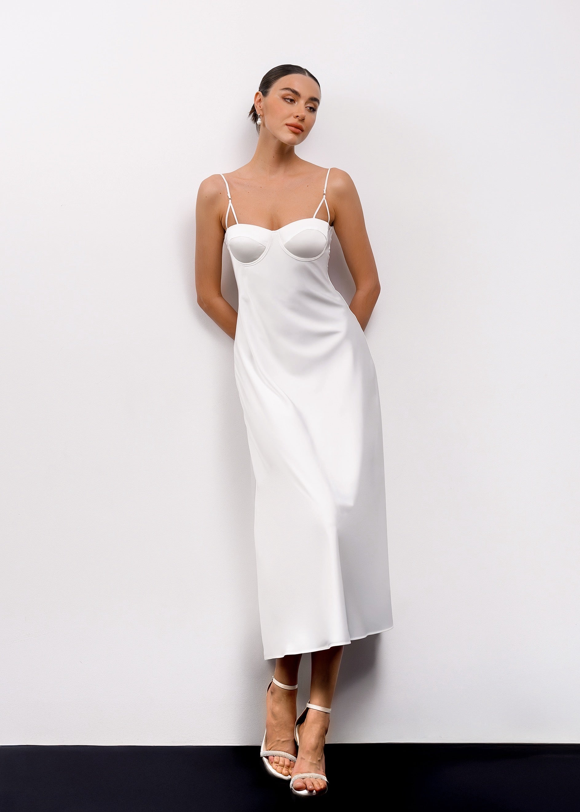 DIANA Midi Silk Slip Dress with Bow – Linni Caro Bride DIANA Midi Silk Slip Dress with Bow – Linni Caro Bride