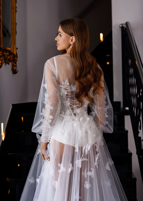 ADELLE Bridal Peignoir Dress with 3D butterflies