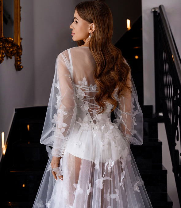 ADELLE Bridal Peignoir Dress with 3D butterflies