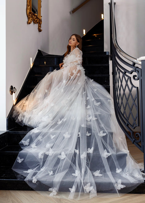ADELLE Bridal Peignoir Dress with 3D butterflies