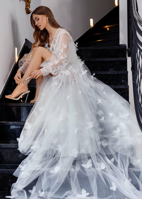 ADELLE Bridal Peignoir Dress with 3D butterflies