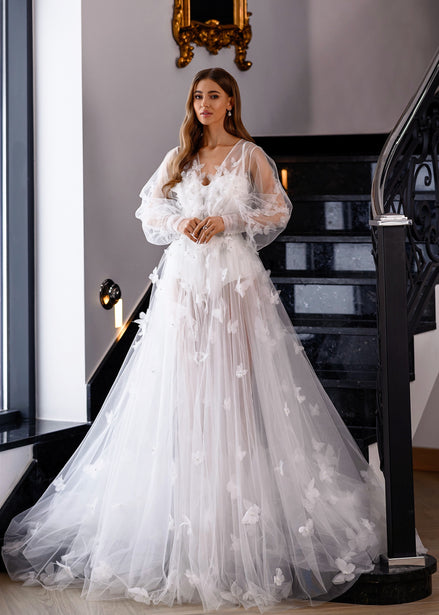 ADELLE Bridal Peignoir Dress with 3D butterflies