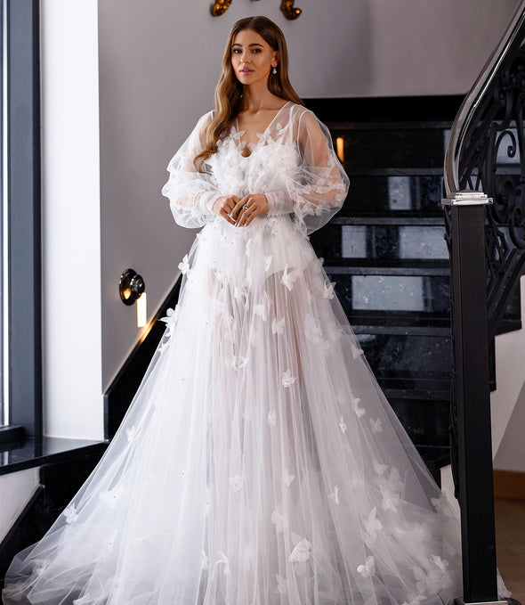 ADELLE Bridal Peignoir Dress with 3D butterflies