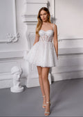ANETTA White Short Sparkling Corset Dress with Beads & Pearls