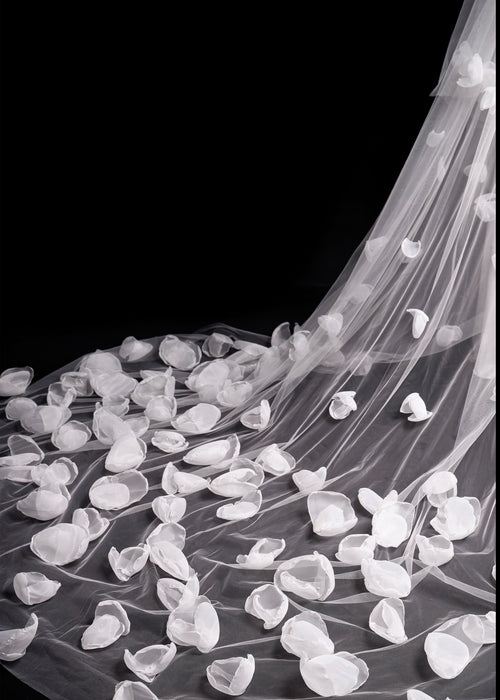 Veil with flower petals on a black background