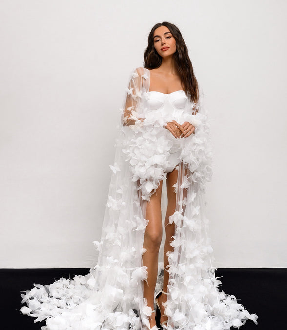 BUTTERFLY Voluminous Bridal Robe with Handcrafted Organza Butterflies