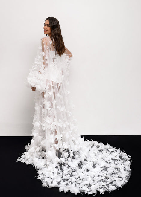 BUTTERFLY Voluminous Bridal Robe with Handcrafted Organza Butterflies
