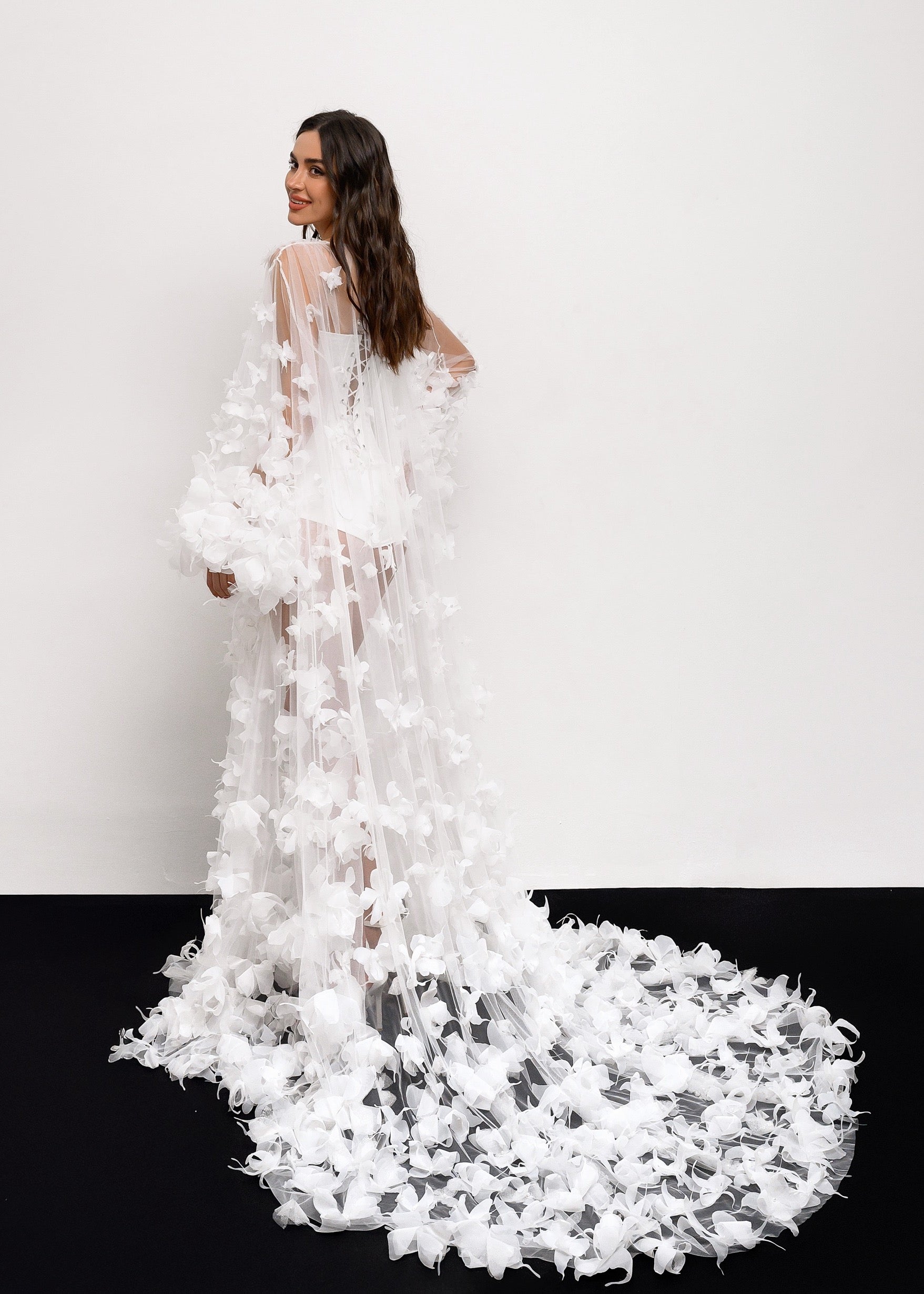 BUTTERFLY Voluminous Bridal Robe with Handcrafted Organza Butterflies