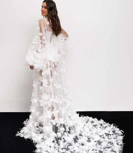 BUTTERFLY Voluminous Bridal Robe with Handcrafted Organza Butterflies