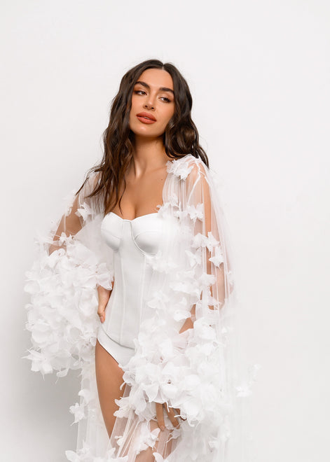 BUTTERFLY Voluminous Bridal Robe with Handcrafted Organza Butterflies