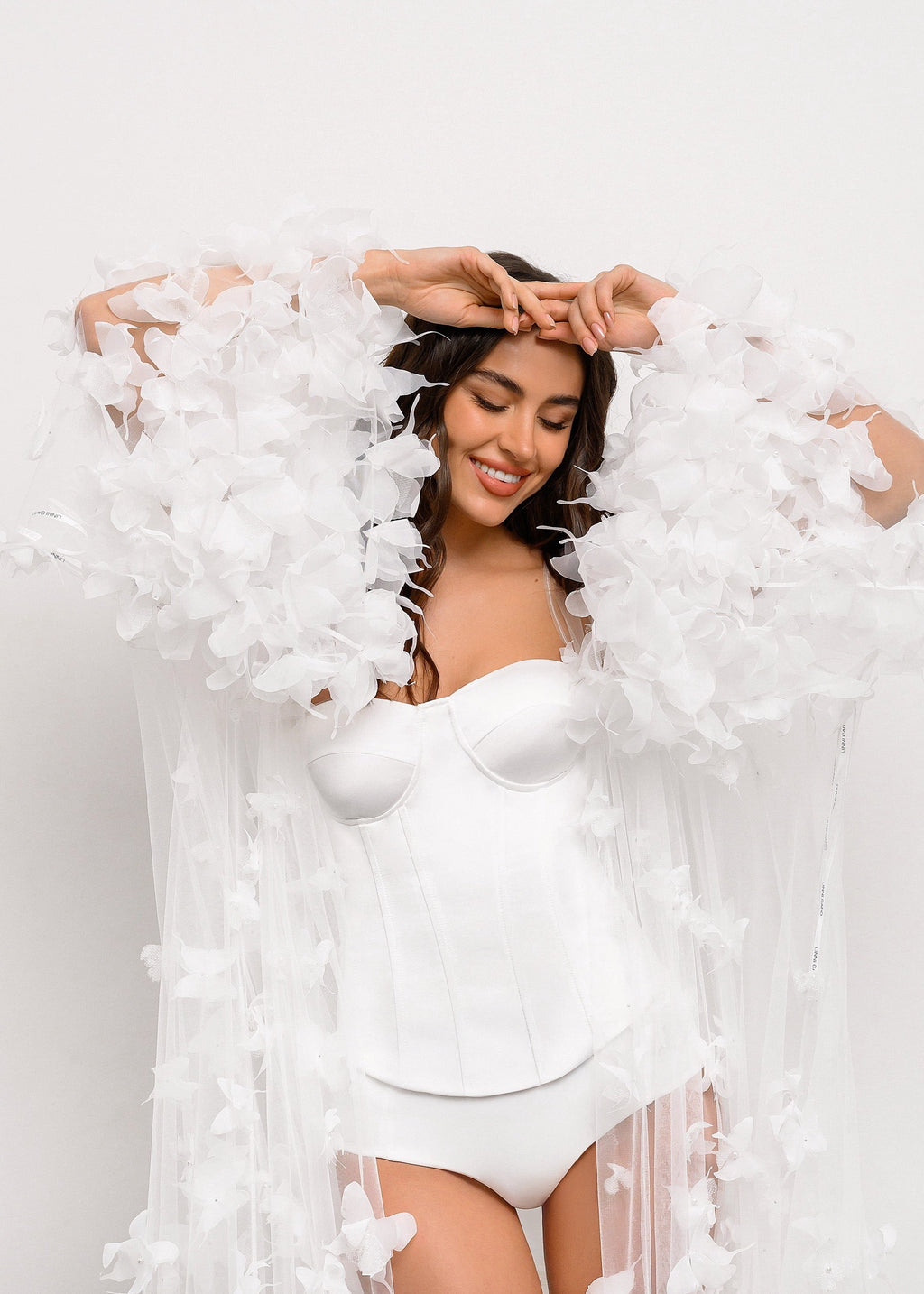 BUTTERFLY Voluminous Bridal Robe with Handcrafted Organza Butterflies
