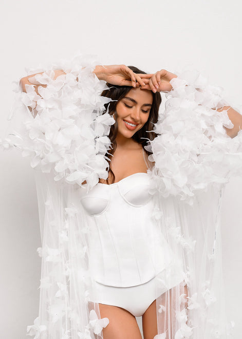 BUTTERFLY Voluminous Bridal Robe with Handcrafted Organza Butterflies