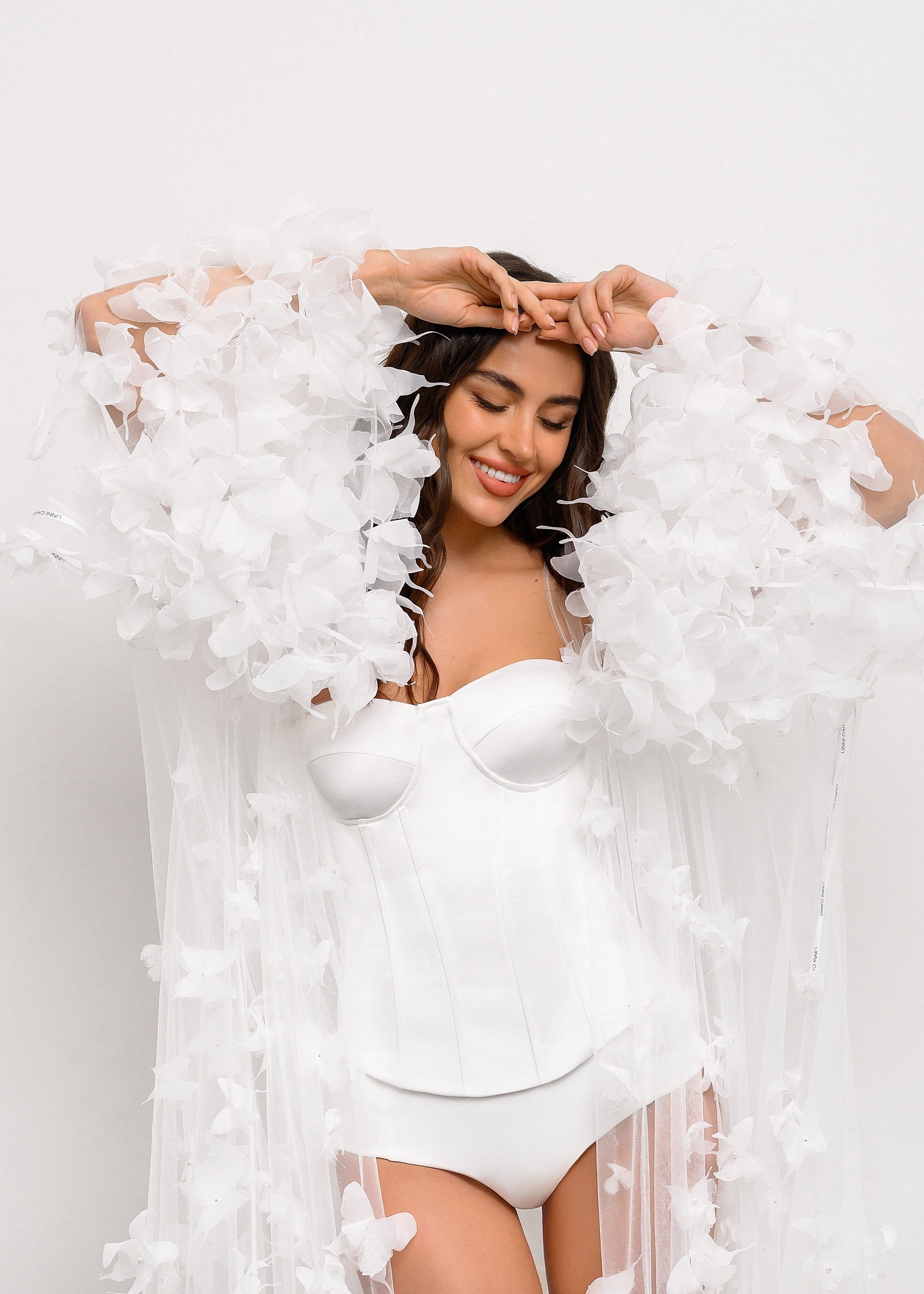 BUTTERFLY Voluminous Bridal Robe with Handcrafted Organza Butterflies