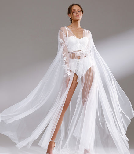 BLOSSOM Airy Peignoir with floral appliques