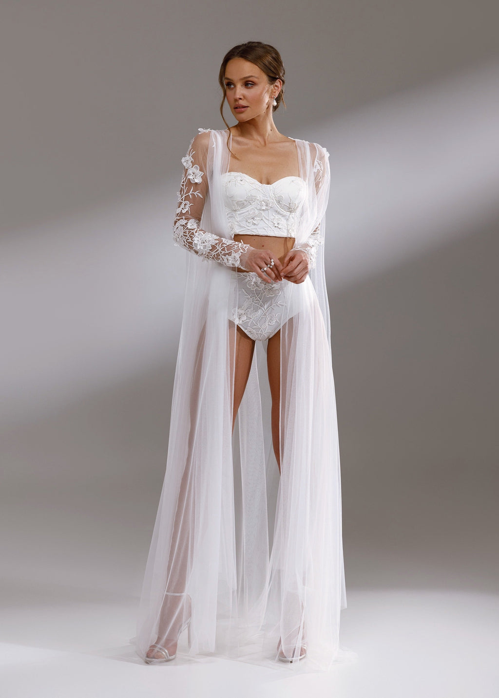 BLOSSOM Airy Peignoir with floral appliques
