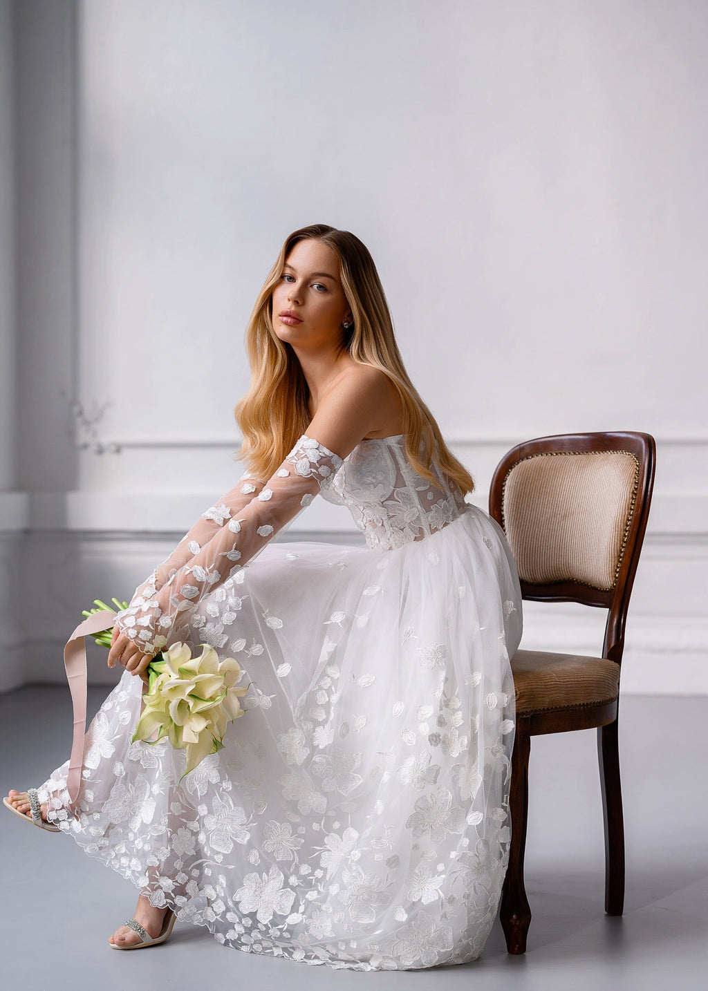 CELINE Floral Lace Midi Dress with Corset & Lace-Up Back