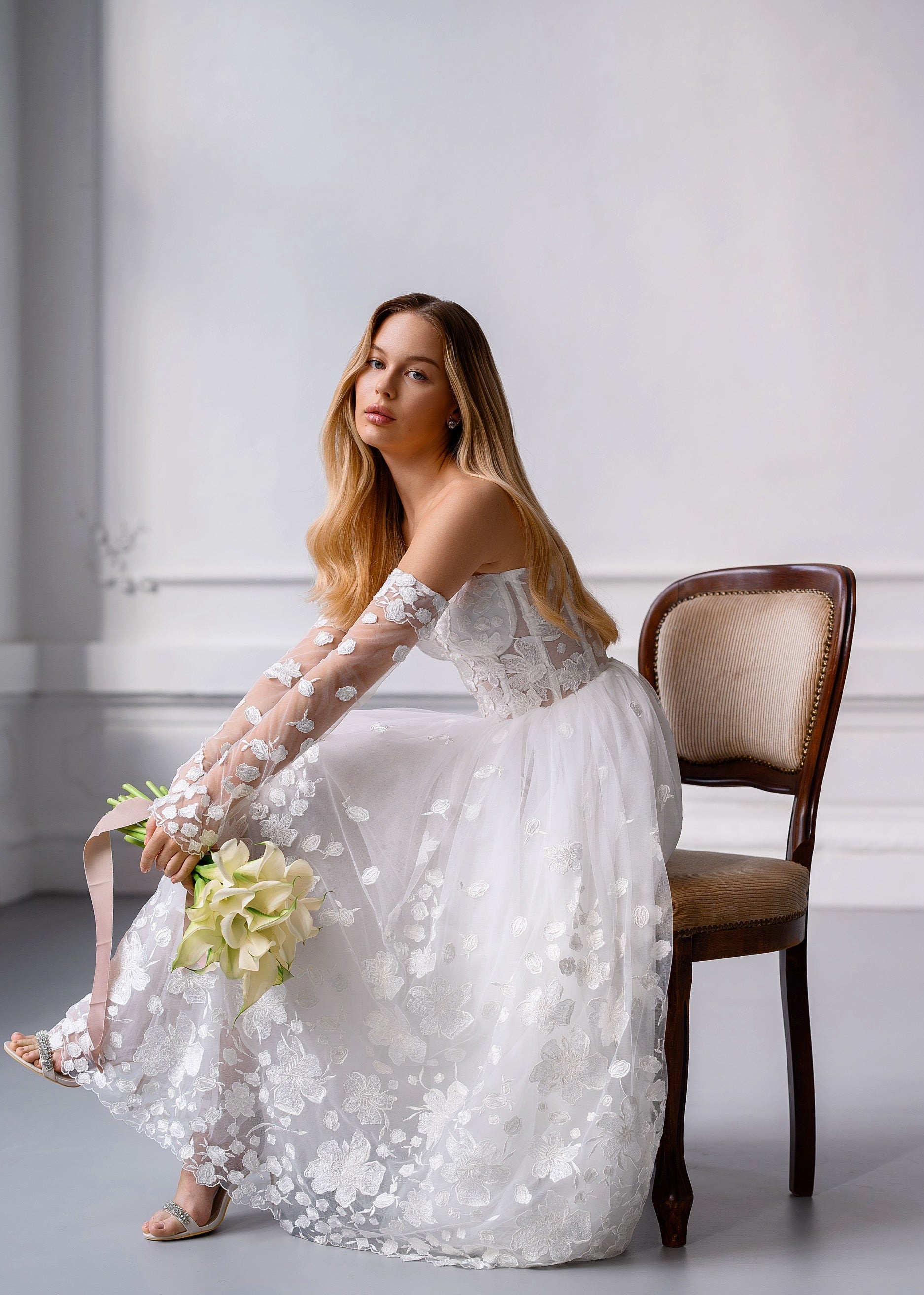 CELINE Floral Lace Midi Dress with Corset & Lace-Up Back