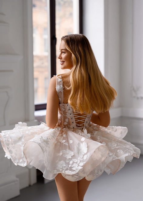 COCO Short Floral Lace Dress with Corset & 3D Appliqué