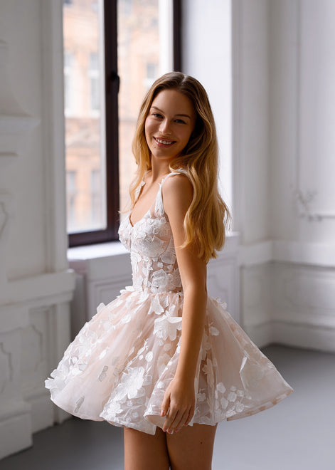 COCO Short Floral Lace Dress with Corset & 3D Appliqué