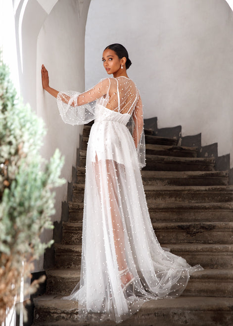 CLARISE Boudoir Dress with long sleeves and pearls