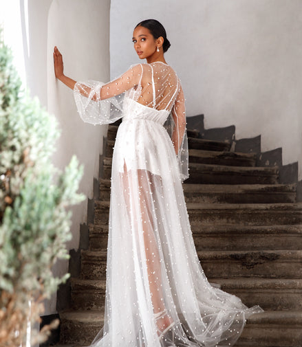 CLARISE Boudoir Dress with long sleeves and pearls
