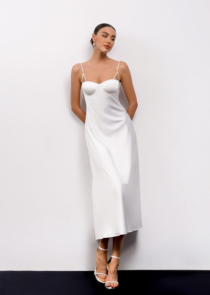 DIANA Midi Silk Slip Dress with Bow