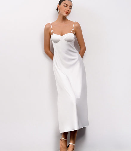 DIANA Midi Silk Slip Dress with Bow