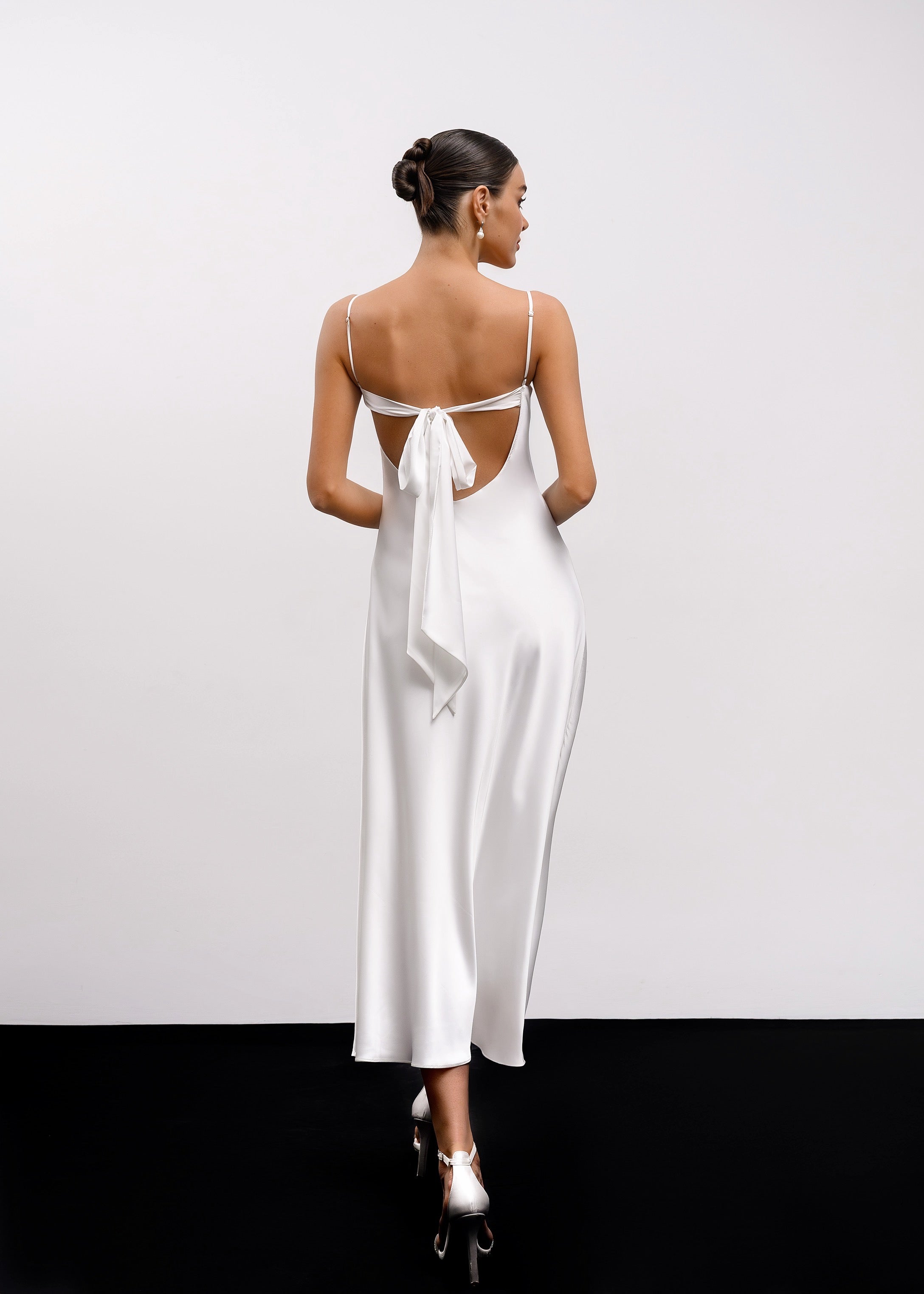 DIANA Midi Silk Slip Dress with Bow Linni Caro Bride DIANA Midi Silk Slip Dress with Bow Linni Caro Bride