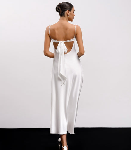 DIANA Midi Silk Slip Dress with Bow