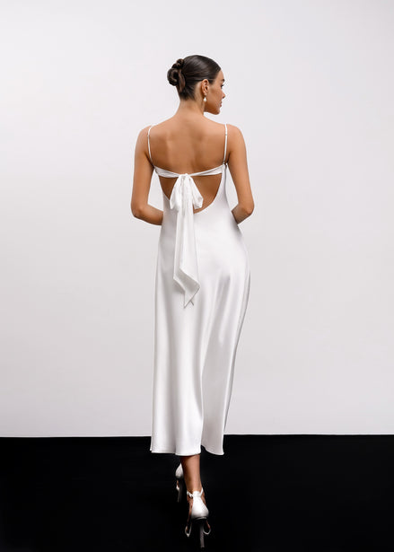 DIANA Midi Silk Slip Dress with Bow