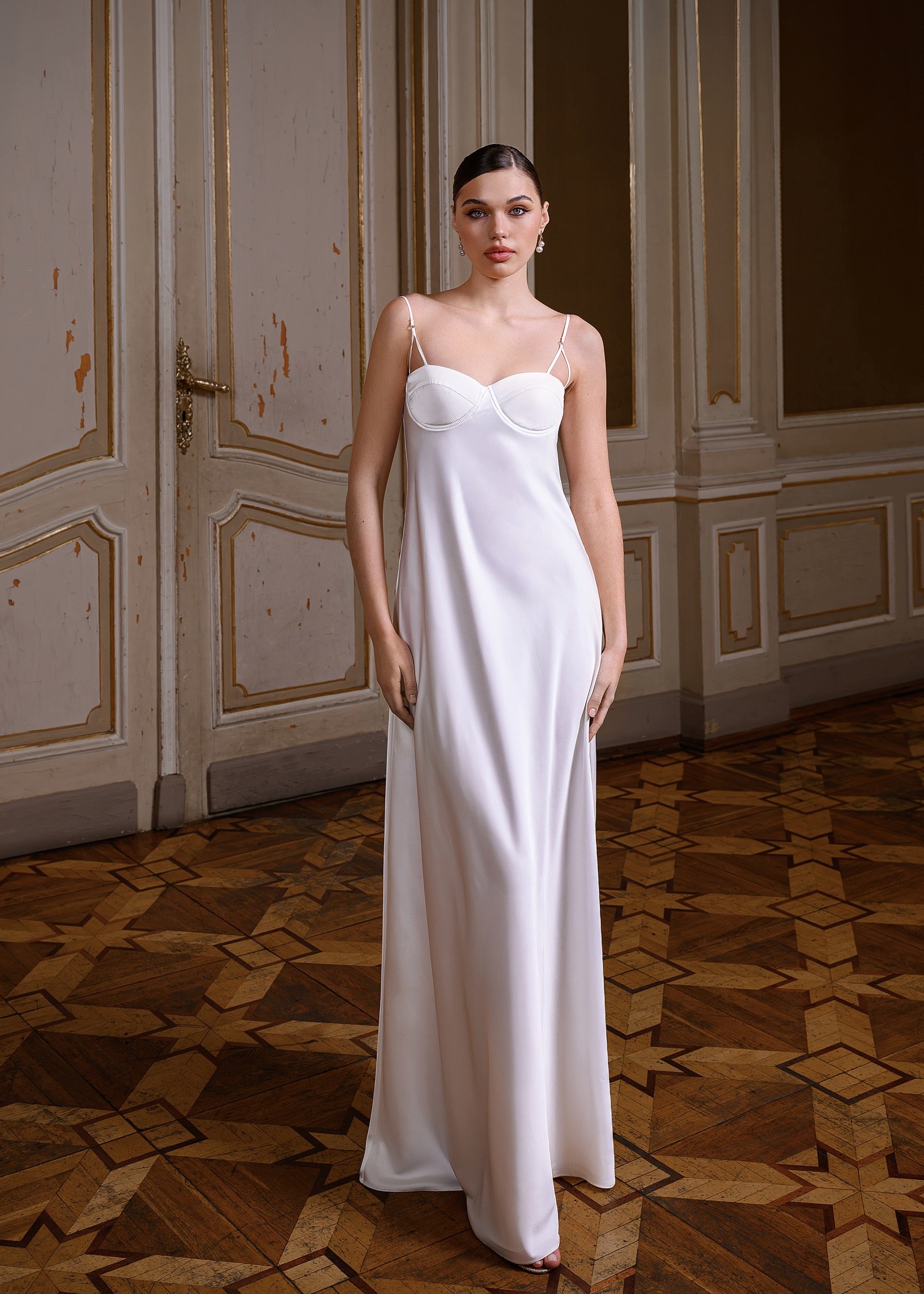 DIANA Long Silk Slip Dress with Bow