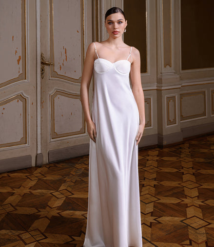 DIANA Long Silk Slip Dress with Bow