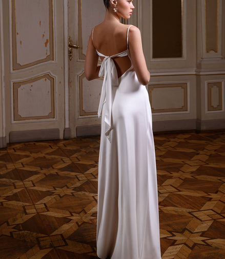 DIANA Long Silk Slip Dress with Bow