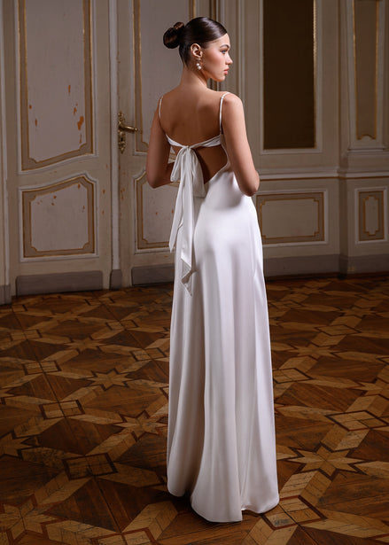 DIANA Long Silk Slip Dress with Bow