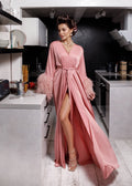 DOMENICA Luxe Silk Boudoir Robe with Removable Ostrich Feather Cuffs