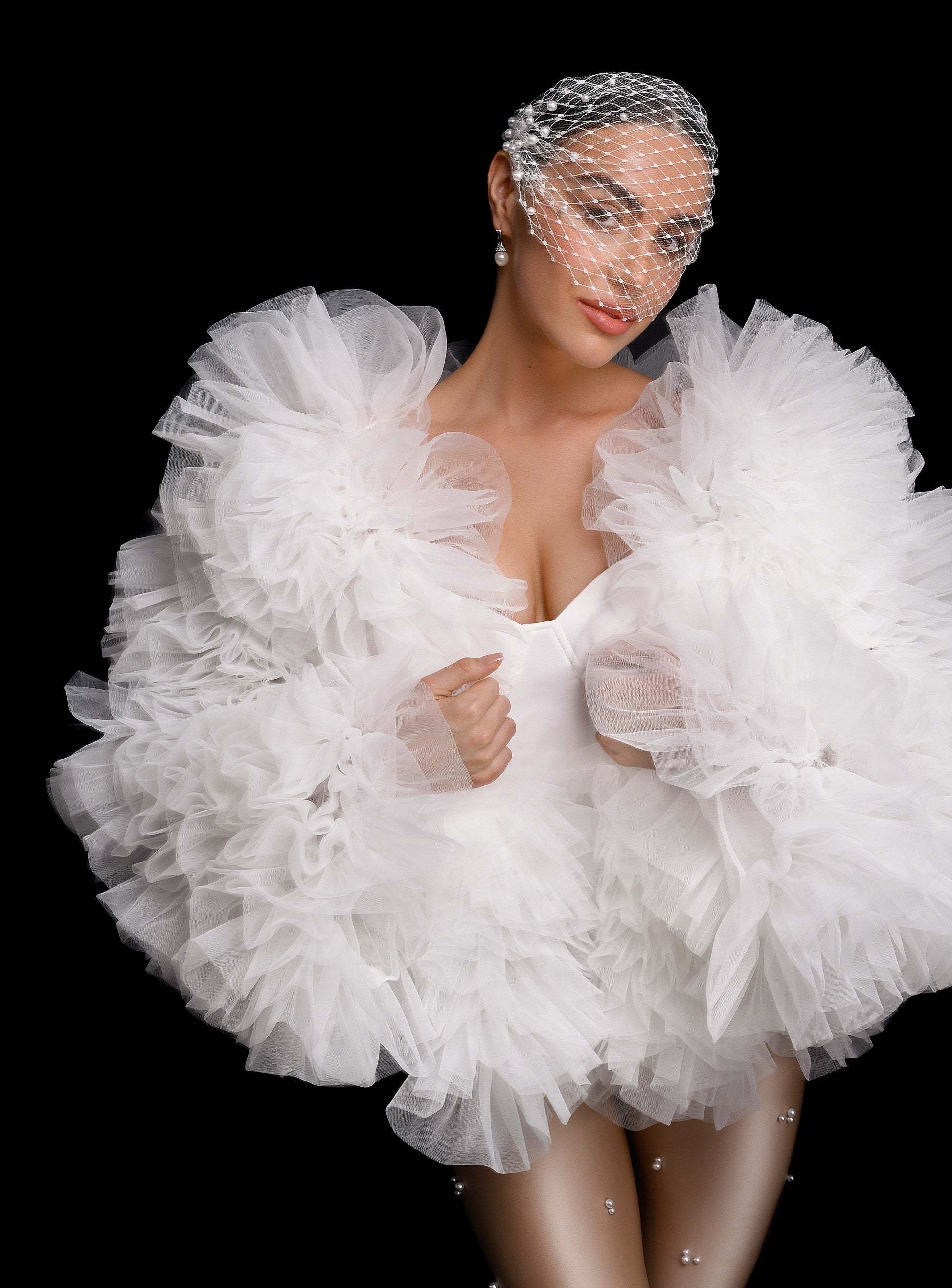 GEORGINA Couture Bomber with Handcrafted Tulle Dahlias