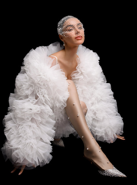 GEORGINA Couture Bomber with Handcrafted Tulle Dahlias