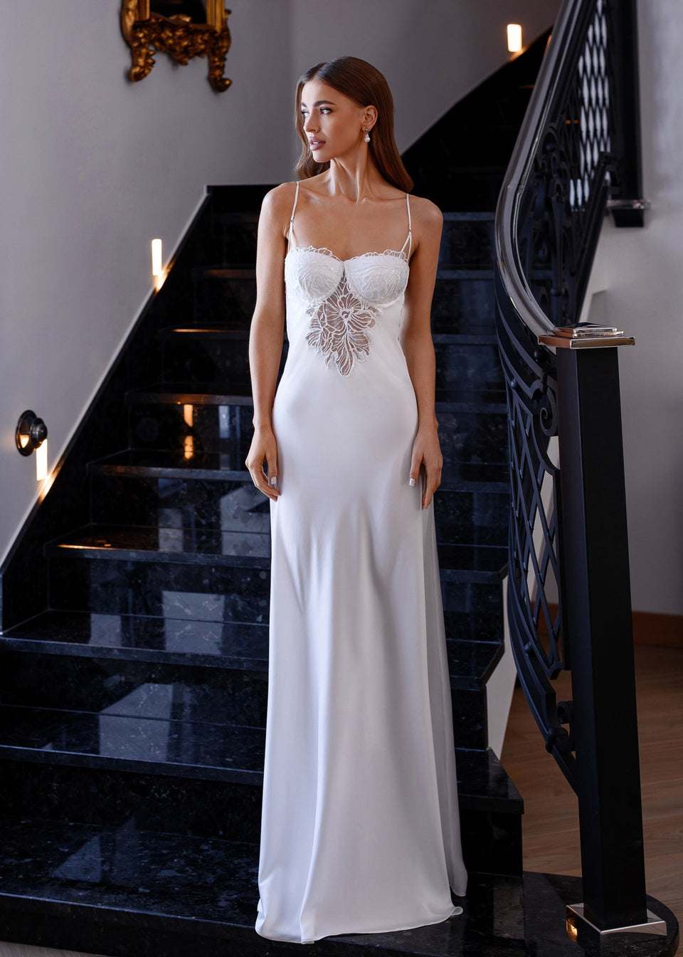 LAURA Slip Dress with Floral Appliques