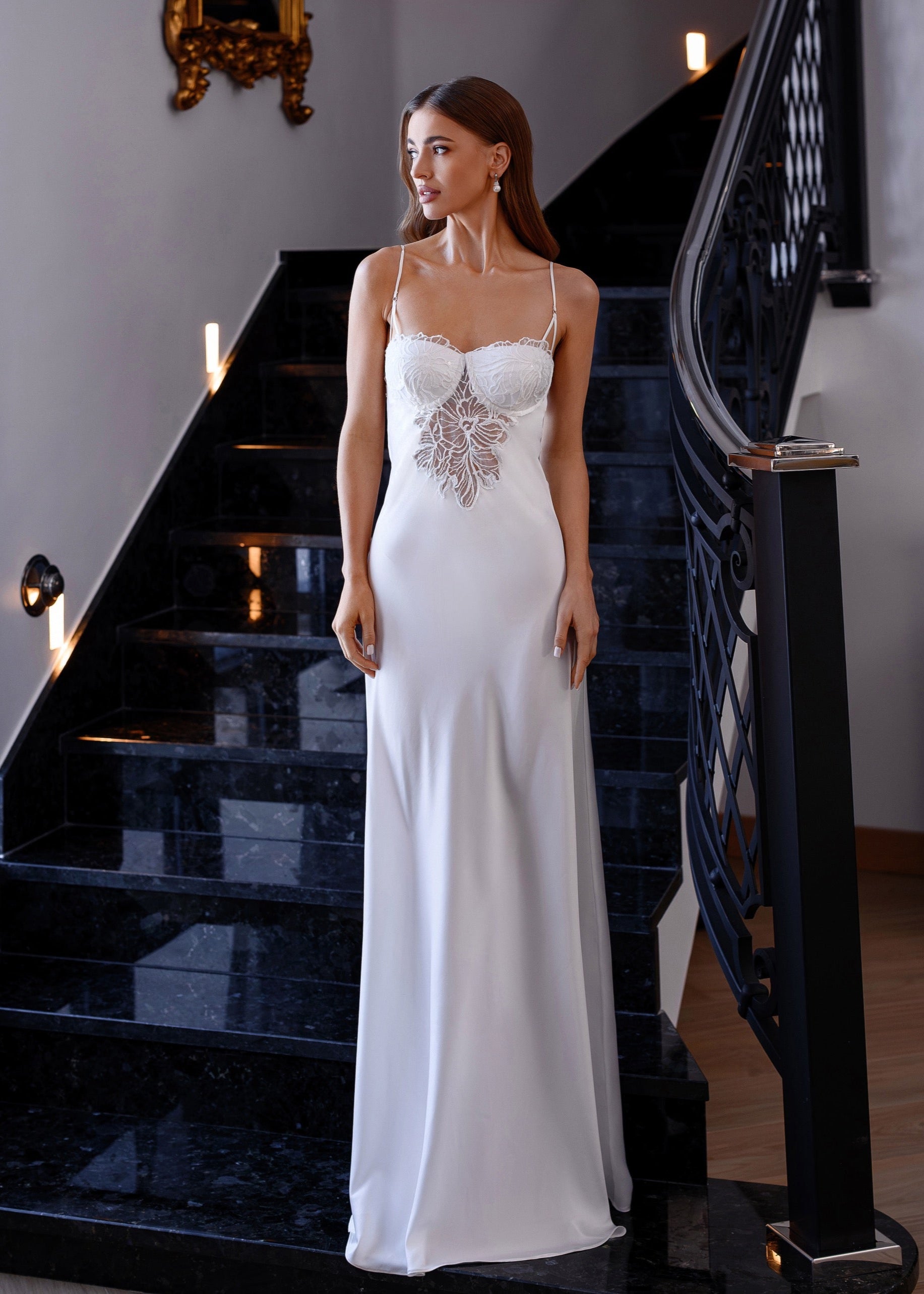 LAURA Slip Dress with Floral Appliques