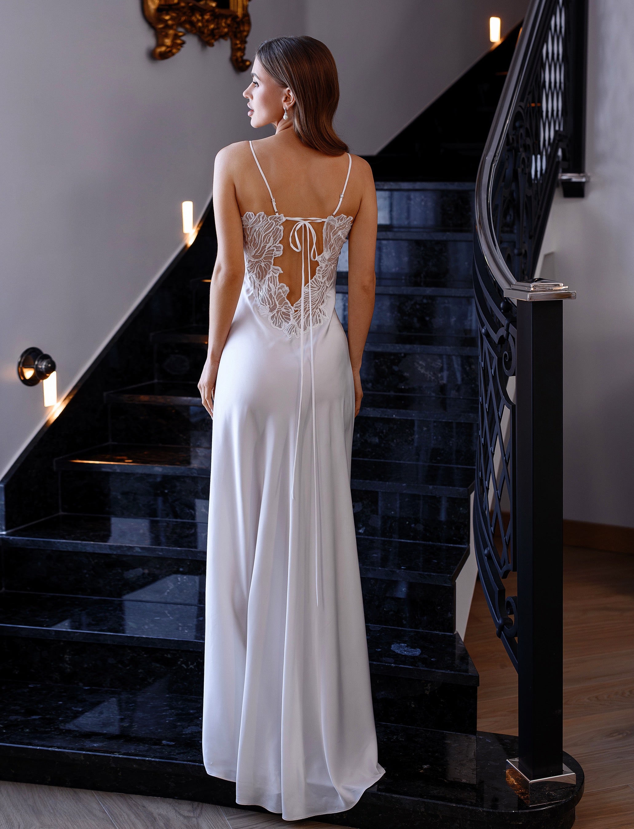 LAURA Slip Dress with Floral Appliques