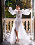 LISA Bridal Sheer Organza Robe with Voluminous Sleeves