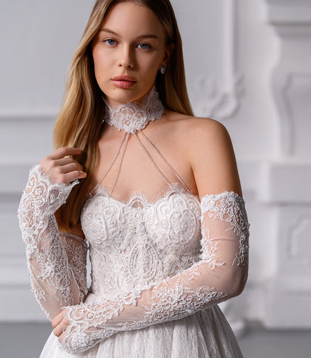 MARTINA MIDI French Chantilly Lace Mini Dress with Crystal Corset & Choker