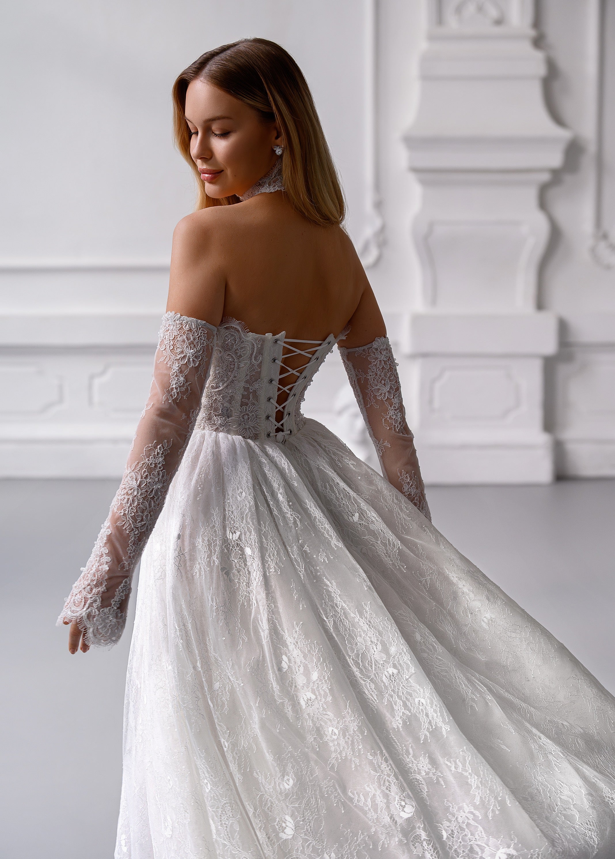 MARTINA MIDI French Chantilly Lace Mini Dress with Crystal Corset & Choker