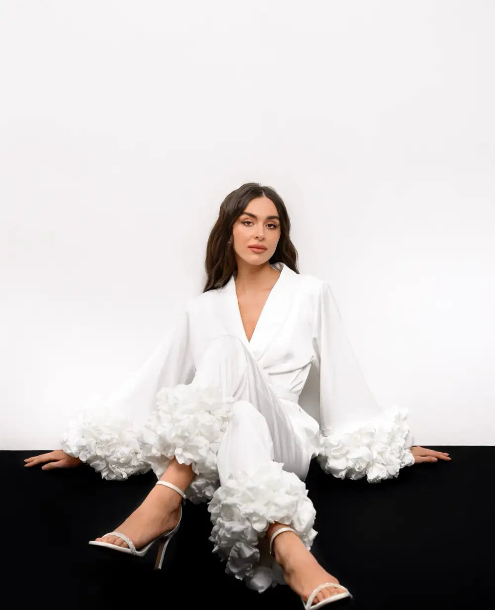 MEGANE WHITE pyjama set with voluminous flowers