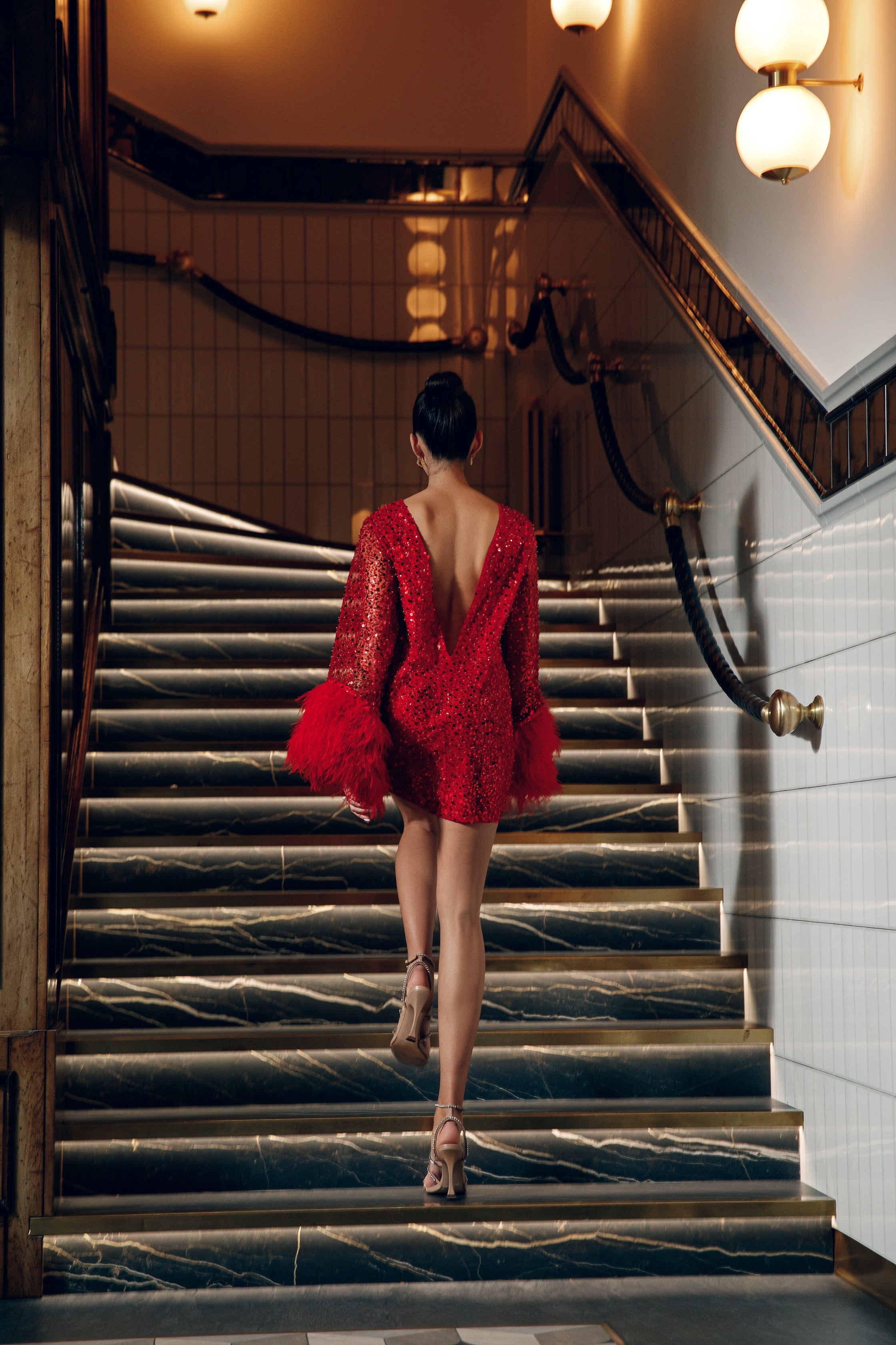 MILANA Cocktail Dress with Sequins and Feathers