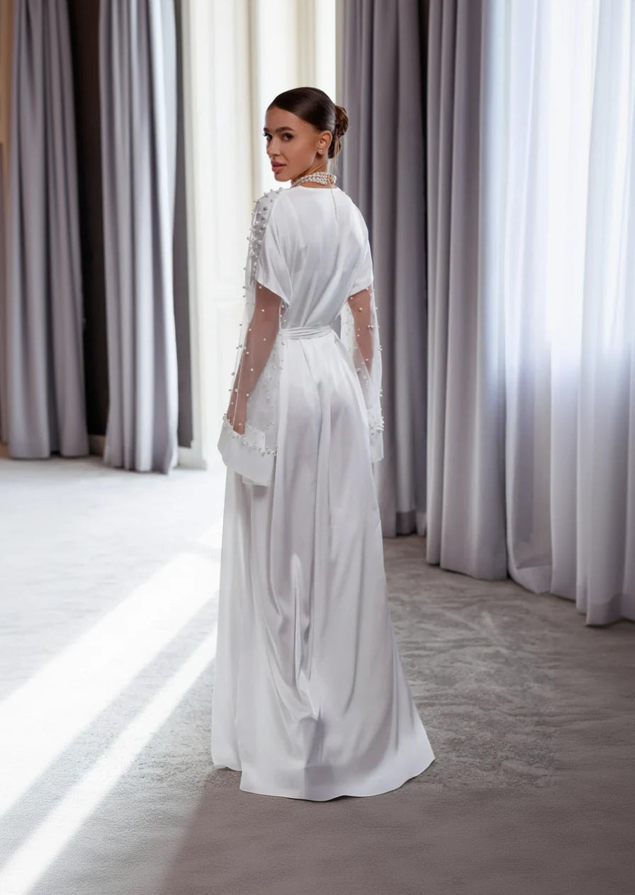 MILLA Bridal Silk Robe with Pearl at Sleeves