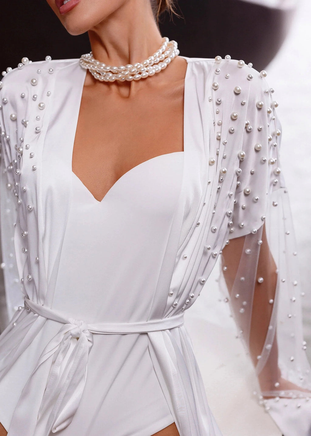 MILLA Bridal Silk Robe with Pearl at Sleeves