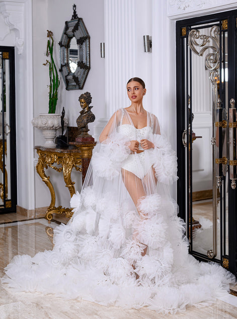 MOLLY Peignoir with 3D texture dahlias