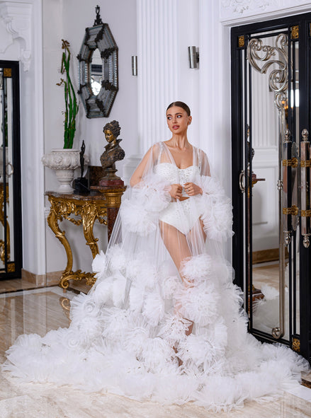 MOLLY Peignoir with 3D texture dahlias