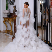 MOLLY Peignoir with 3D texture dahlias